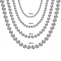 Chains Women's 925 Sterling Silver Necklace 4/6/8/10MM Smooth Beads Chain Lobster Clasp Women Men Fashion Jewelry Gifts