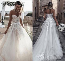 Cheap Long Backless Wedding Dress A Line Lace Appliques Boho Garden Church Formal Bridal Gown Custom Made Plus Size3091166