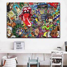 Graffiti Street Art Musica Collage Figura astratta Immagine Tela Pittura Wall Art Poster Stampe per soggiorno Decor Senza cornice2978