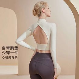 Beautiful Back With Chest Cushion Yoga Women's High Neck Slimming Sports Top, Running Pilates Fitness Suit, Long Sleeved Autumn Yoga Outfit Sports Trousers