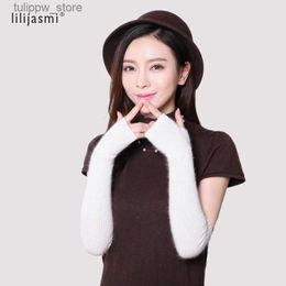 Protective Sleeves Women Winter Long Mittens Mink Cashmere Fingerless Gloves 40cm 50cm 60cm Thumb Hole Warm Sleeves Raccoon Exposed Finger Female L240312