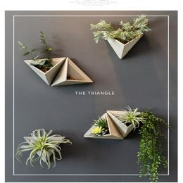 Triangular flower Vases apparatus Retro American Cement Simulated Flowers Pot Wall Hanging of Polyporous Plants in Restaurant1723