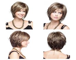 Wig Factory Outlet No Cover New Fashion Short Straight Mixed Color Hair Synthetic Party Wigs for Women1525093