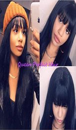 Full Bangs Natural Black Long Silky Straight Wig with Baby Hair Heat Resistant Glueless Synthetic None Lace Wigs for Fashion Black2324276