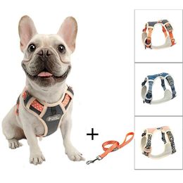 TUFF HOUND Nylon Dog Harness No Pull Harness Dog French Bulldog Adjustable Soft Puppy Harness Vest Dog Leash Set Pet Accessories Q1699