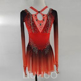 LIUHUO Customize Colors Figure Skating Dress Girls Teens Ice Skating Dance Skirt Quality Crystals Stretchy Spandex Dancewear Ballet Gradient