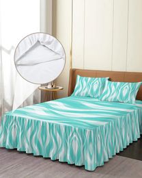 Bed Skirt Abstract Gradient Line Color Block Twisted Green Fitted Bedspread With Pillowcases Mattress Cover Bedding Set