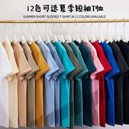 Solid Colour Short Sleeved T-shirt Summer New Mens Slim Fit and Slimming Classic Versatile Top for Men Women A5