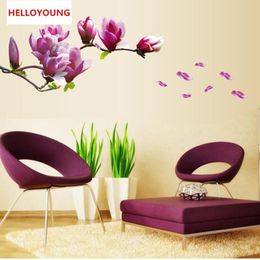 Purple Magnolia Flower Wall Stickers Bedroom Parlor Wall Stickers Home Decor Living Room Paper Sticker Vinyl Wall Decals306C