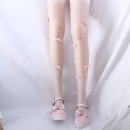 Women Socks Party JK Breathable Velvet Nylon Lolita Ultra-thin Pantyhose Female Stockings Bow Tights Pearl
