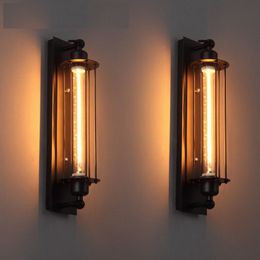 Modern industrial style design black iron wall lamp American Loft paint restaurant decoration LED E27 light tube warm light 220V205q