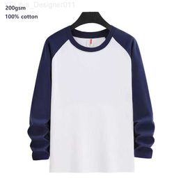 Women's T-Shirt Pure Cotton Y2k Mens T Shirt Long Sle Spring and Autumn Sweatshirt Solid Round Neck Tees for Men Women Raglan Casual Tshirt L24312
