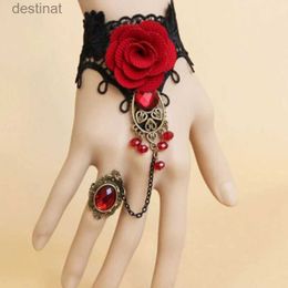 Beaded Halloween Women Rose Bracelets Steampunk Gothic Style Lace Bracelet Vampire Black Cosplay Costume Prop Ladies Bangles JewelryL24213