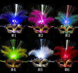LED Halloween Party Flash Glowing Feather Mask Mardi Gras Masquerade Cosplay Venetian Masks Halloween Costumes T9I0018119021060