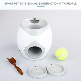 Interactive Toys Pet Tennis Ball Throwing Fetch Machine Cats Food Dispensing Reward Game Training Tool Dog Slow Feeders Y200330248l