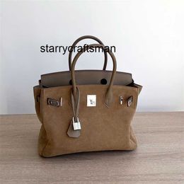 Women Handbag l and Winter New Calf Leather Patchwork Suede Leather Bag with Genuine Leather Handbag Fashionable Frosted Leather Womens Bag EK1Y