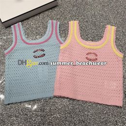 Hollow Breathable Knit Vest Sexy Camisole Knitted Vest Embroidered Logo Sleeveless Knit Tops Ladies Cute T Shirt