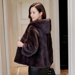 Coat, Whole Mink Women's Fur Short Style, Winter New Fashion Casual Hooded Jacket 7356