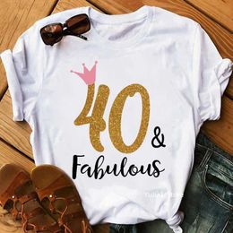 Women's T-Shirt Pink Crown 30th/40th/50th/60th Fabulous Graphic Print T-Shirt Womens Clothing Number Custom Tshirt Femme Birthday Gift T Shirt L24312