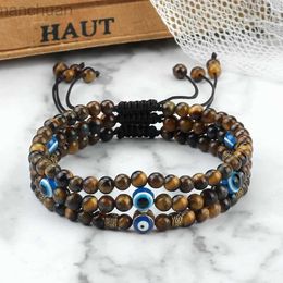 Bangle Men Turkish Blue Evil Eye Beads Bracelets 4mm Mini Natural Tiger Eye Stone Beads Bracelets Handmade Couple Bangles Women Jewellery ldd240312