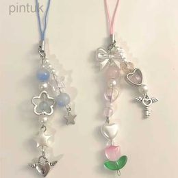 Keychains Lanyards Blue and pink phone charm tulip angel keychain ldd240312