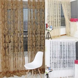 Retro Flocked Floral Voile Door Window Curtain Panel Sheer Tulle Drape Window Screening Living Room Children Bedroom Curtains290j