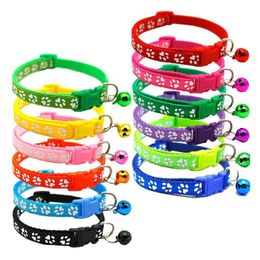 Dog Collars & Leashes 12Pcs pack Pet Cat Collar With Bell Safety Buckle Reflective Strap Adjustable 19-32 Cm Easy-care Durable And228n