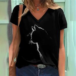 Women's T-Shirt 2022 New Womens T-shirts 3d Cat Print V-neck Short Sle T Shirt For Ladies Casual Animal Girls Tops Tees Shirt Women Clothing L24312 L24312