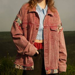 Retro spring new niche design, American denim jacket with contrasting Colour patchwork