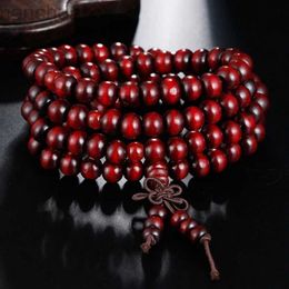 Bangle 6mm Natural Sandalwood Buddhist Beads Bracelets 108 Beads Buddha Meditation Prayer Wood Beaded Bracelet layer Bangles Men Women ldd240312