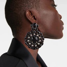 Luxury Oversize Round Earrings Pendent Banquet Accessories Gifts Exaggerated Black Crystal Large Statement for women 240305