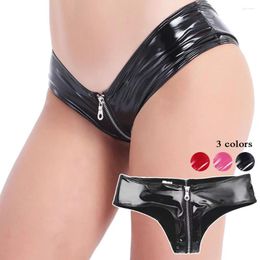 Women's Panties Latex Porn Underwear Womens O Ring Zipper Crotch Low Waist Briefs Lingerie For Ladies Wet Look Patent Leather Sexy