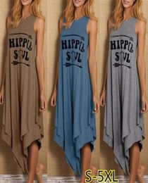 Casual Dress Women Summer Loose Hippie Soul Letter Print Long Es Streetwear Irregular Hem Sleeveless Maxi 2204186795973