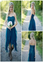 Summer Beach Short Bridesmaid Dresses Lace Applique Sweetheart Neck Irregular Chiffon Wedding Party Gowns Country Style Bridesmaid6473421
