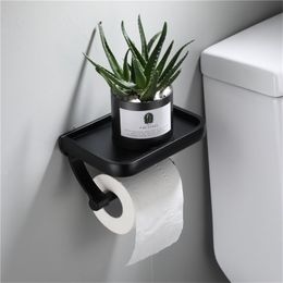 Wall Mounted Black Toilet Paper Holder Tissue Paper Holder Roll Holder With Phone Storage Shelf Bathroom Accessories259H