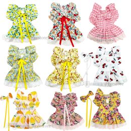 Cute Dog Dress Ruffle Trim Cat Lace Princess Dresses with Bow Decor Puppy Tutu Skirt Holiday Party Costume Outfit for Small and Medium Cats Dogs Kitten Wholesale M Y62