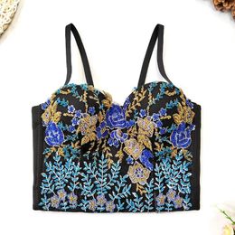 Women's Tanks Women Vintage Print Camisole Top Bra Female Cotton Blended Embroidery Casual Short Vest Fairy Crop Sleeveless Tops Summer