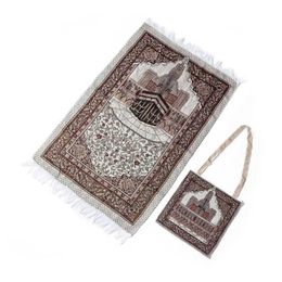 1Set Muslim Prayer Rug Portable Polyester Braided Print Mat Travel Home Waterproof Blanket with Carrying Bag 65x105CM 210831270E