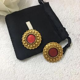 Dangle Earrings Famous Designer Brand Top Quality Red Large Circle Ear Clip Big for Women Vintage Luxury Jewelry Runway Trend 2024