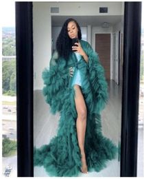 dark green Fashion Ruffles Tulle Kimono evening Dresses Robe Extra Puffy Prom Party Dresses Puffy Sleeves African Cape Cloak Pregn3195574