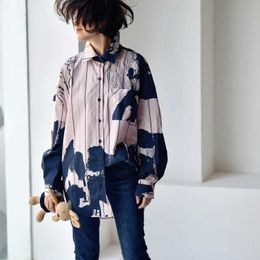 Women's Blouses Shirts MICOCO C2556C Art and art contracted temperament fine stripe faint dye printing loose profile long-sle shirt womenL24312