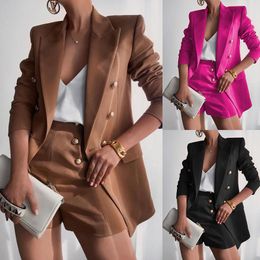 Shorts Suit Fashion Spring Women's Stylish Short Pants Suit with Thick Four-Sided Elastic Fabric Popular Double-Breasted Design Demonstrating a Trendy Style