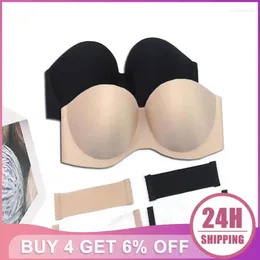 Bras Wire Free Invisible Bra Sexy Pull Up Anti- Sagging Wedding Dress Strapless Chest Stickers Gathered Lingeries Underwear