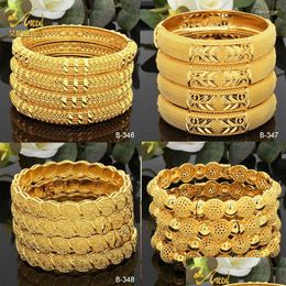 Bangle Luxury Dubai Gold Colour Bangles For Women 24K Plated African Bracelets Charm Ethiopian Arabic Hand Jewellery Drop Delivery Ot6Rj