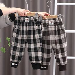 Trousers 2024 Spring Autumn Baby Boys Fashion Plaid Cartoon Bear Sweatpants Jogger Pants Children's Casual Sports Clothing