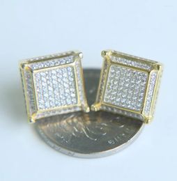 Stud Earrings 2024 Nice Mens Silver Color Screwback Square Micro Pave Cubic Zirconia Bling Hip Hop