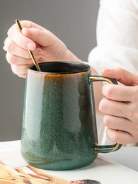 700ml Europe Retro Ceramic Mug With Spoon Coffee Creative Office Tea Drink Drinkware Couples Gift 240401