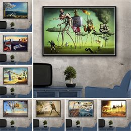 Salvador Dali Swans Reflecting Elephants Canvas Painting Abstract Posters and Print Wall Art Picture Living Room Decor Cuadros2583