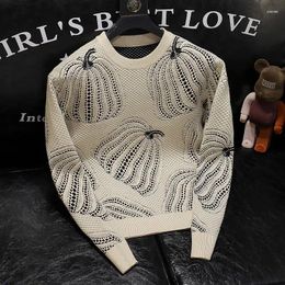 Men's Sweaters Retro Pumpkin Flower Round Neck Sweater Autumn Winter Knitted Long Sleeves Casual Daily Tops Pullover