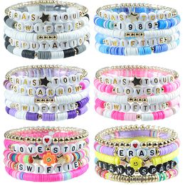 5pcs/Set Taylor Swiftie Friendship Bracelets Flower Heart Star Letter Charm Surfer Heishi Beaded Strands Personalised Elastic Gold Boho Beach Jewellery Gift for Fans